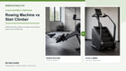 Generic commercial rowing machine and rotating-stair climber compared in a modern gym