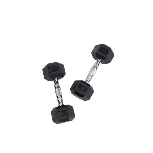 pair of 10 lb. rubber hex dumbbells