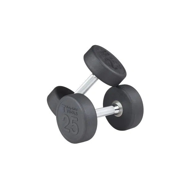 25 lb. black rubber round dumbbells