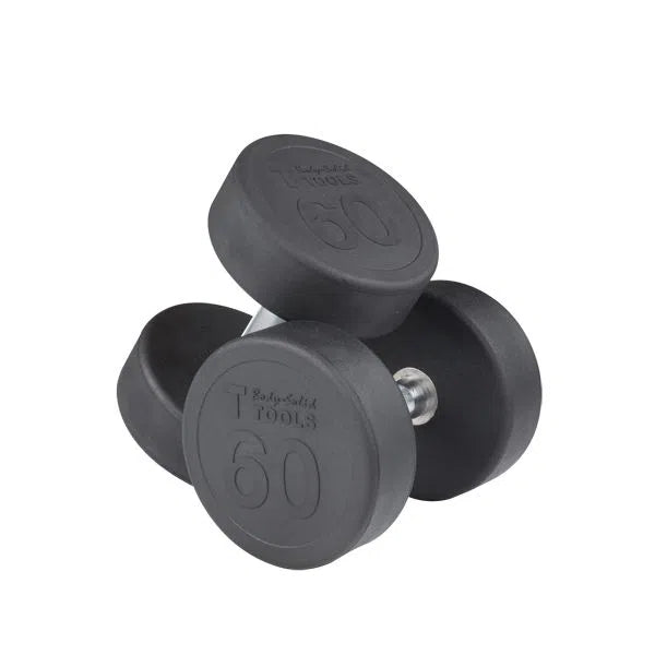 60 lb. black rubber round dumbbells