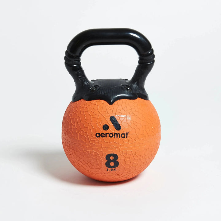 An 8 lbs Aeromat Elite Rubber Kettlebell
