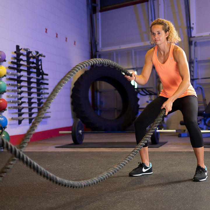 woman workout with Body-Solid Gym Battle Ropes BSTBR