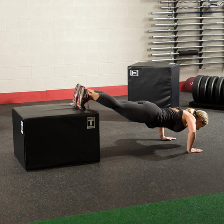 woman decline push-ups on the Body-Solid Soft Plyo Box BSTSPBOX