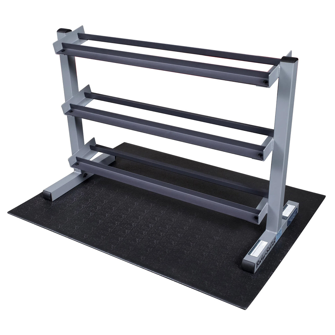 The included rack for Body-Solid 5-50 lb. Iron Hex Dumbbell Package GDR363-PKG