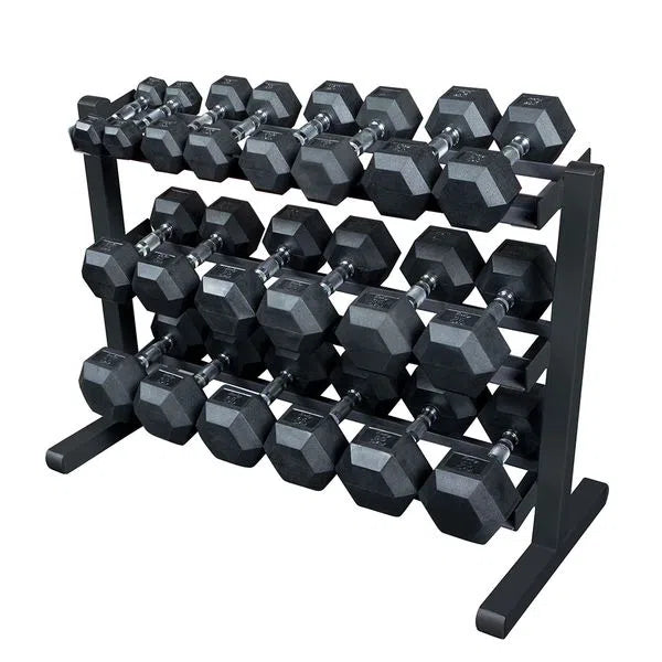Body-Solid 5-50 lb. Rubber Hex Dumbbell Package w/ Rack