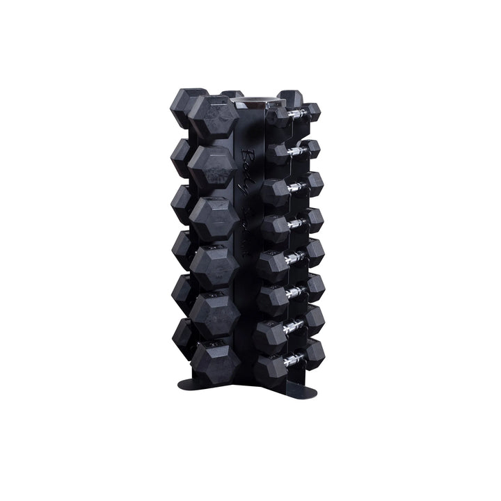 Body-Solid 5-50 lb. Rubber Dumbbell Package with Vertical Rack GDR80-SDRS550 Muscle and Strength Training Solution Healthy and Safe Workout