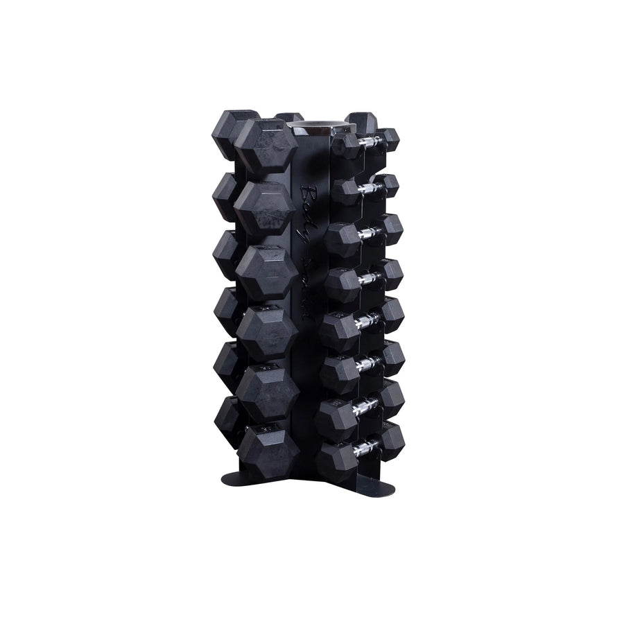 Body-Solid 5-50 lb. Rubber Dumbbell Package with Vertical Rack GDR80-SDRS550 Muscle and Strength Training Solution Healthy and Safe Workout