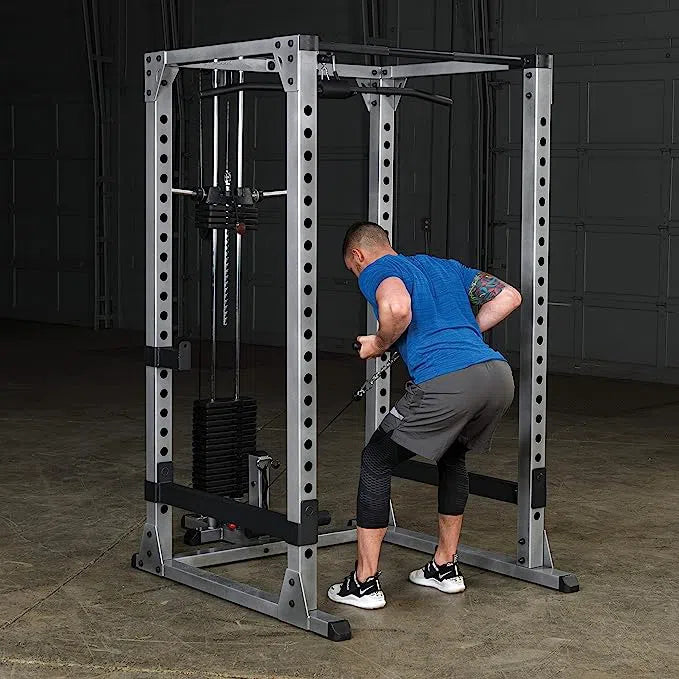 man low cable row workout on Body-Solid Power Rack Set GPR378P4