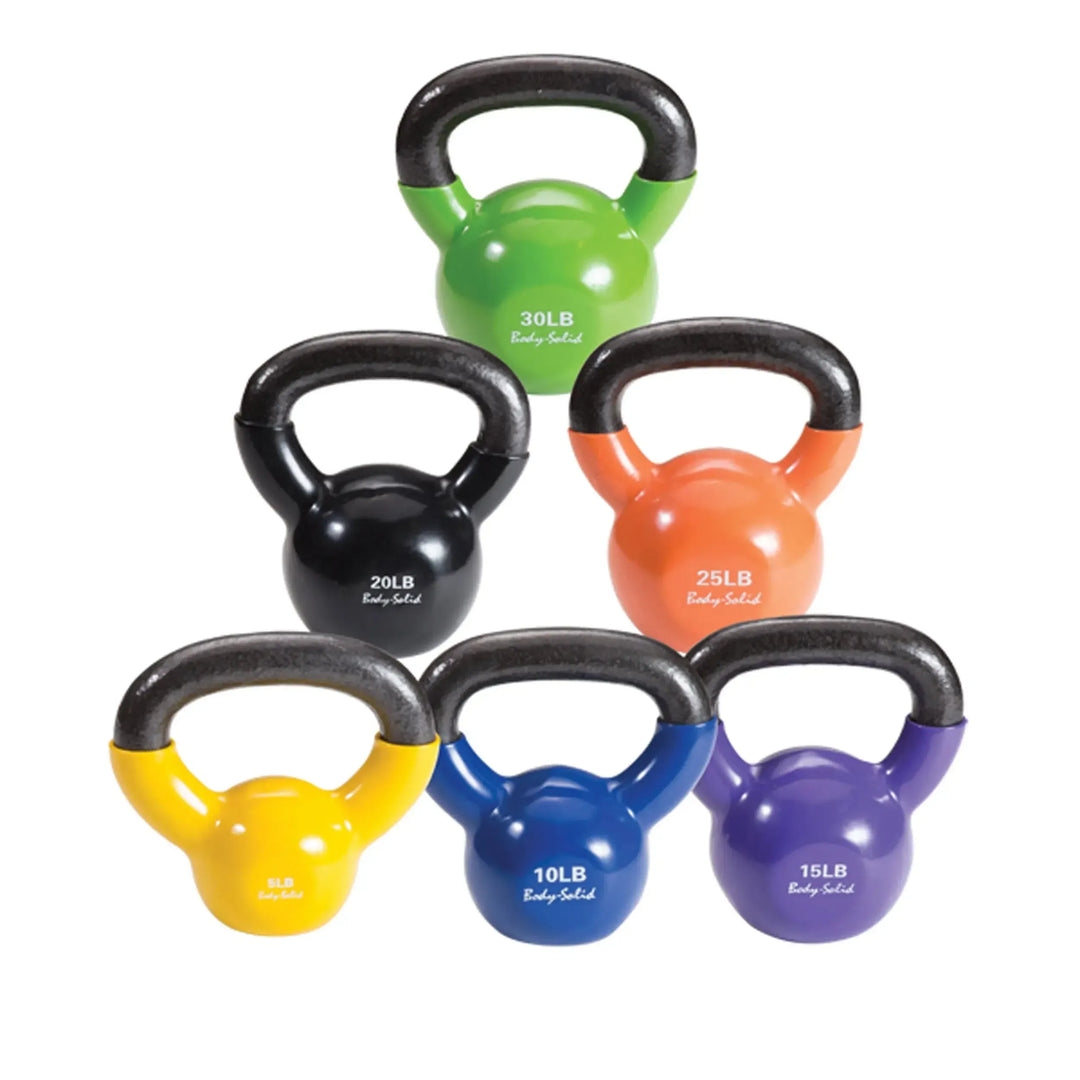 5 - 30 pound colored Vinyl Kettlebell Set