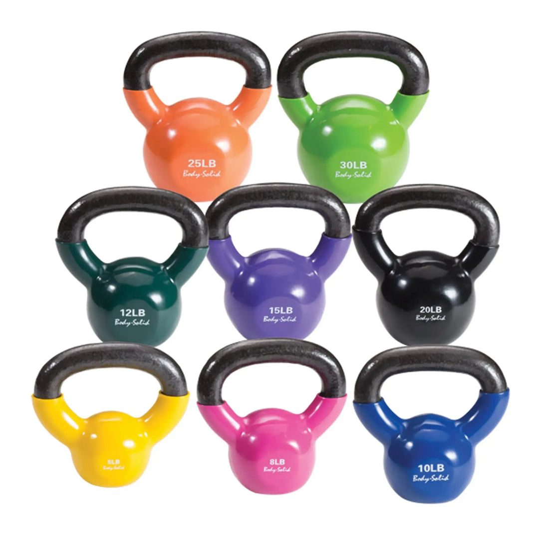 5 - 30 lb. Body-Solid Color Vinyl Kettlebell Set