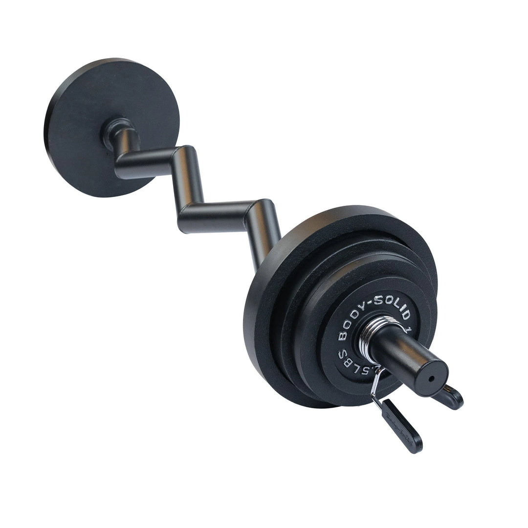 Body-Solid Fat Curl Bar OB48F shown with weight plates