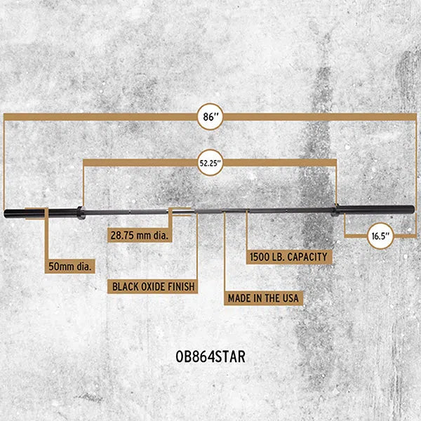 Body-Solid Bench Press Bar OB864STAR equipment dimensions and components