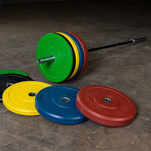 Body-Solid Deadlift Bar OB86EXT on display with weight plates