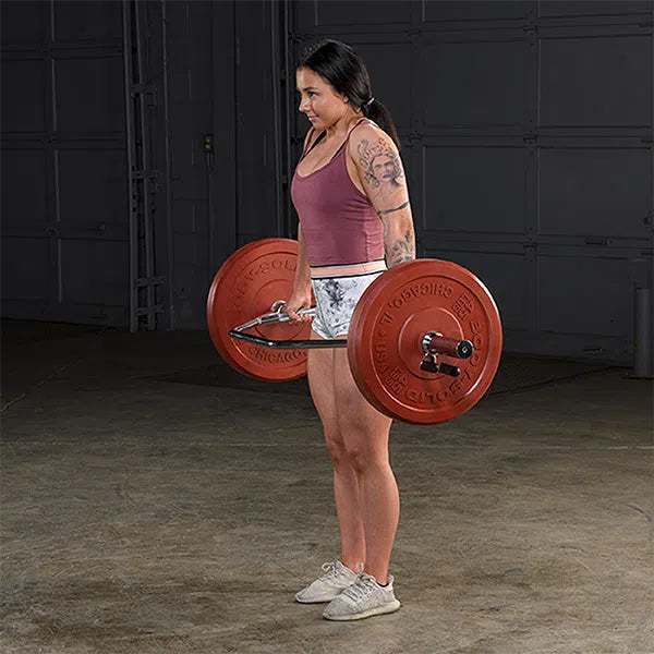 woman shoulder shrug workout on Body-Solid Hex Bar OTB50