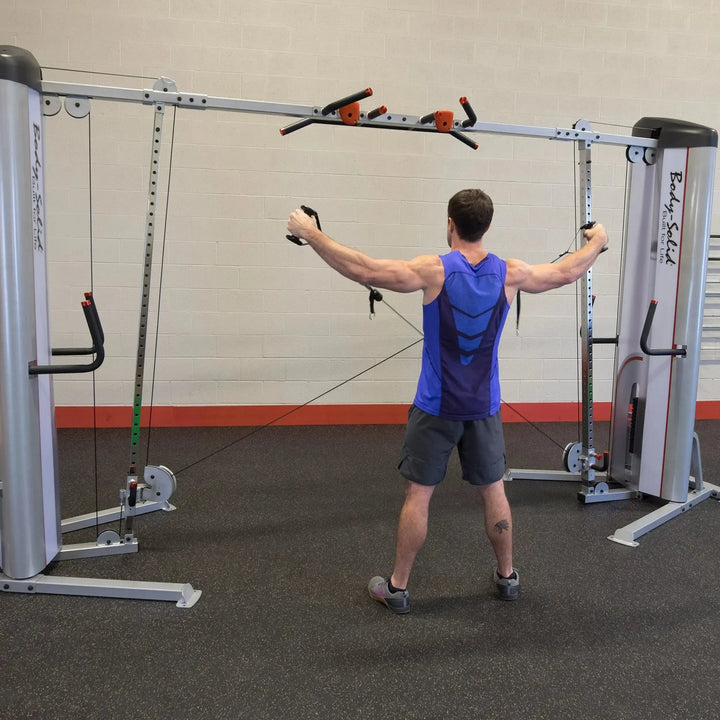 man back cable crossover fly exercise on Body-Solid Commercial Cable Crossover Machine S2CCO