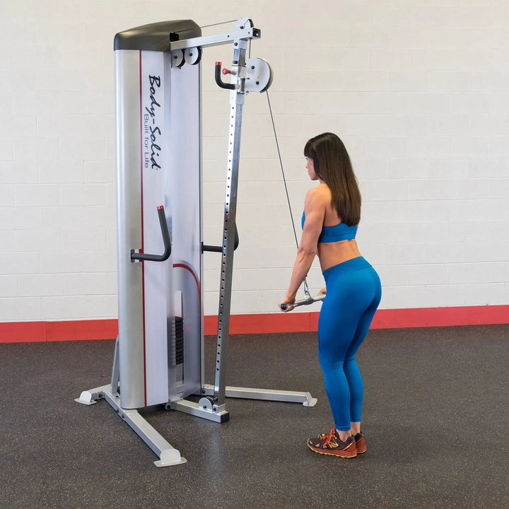 woman cable tricep pressdown workout on Body-Solid Commercial Cable Column S2CC