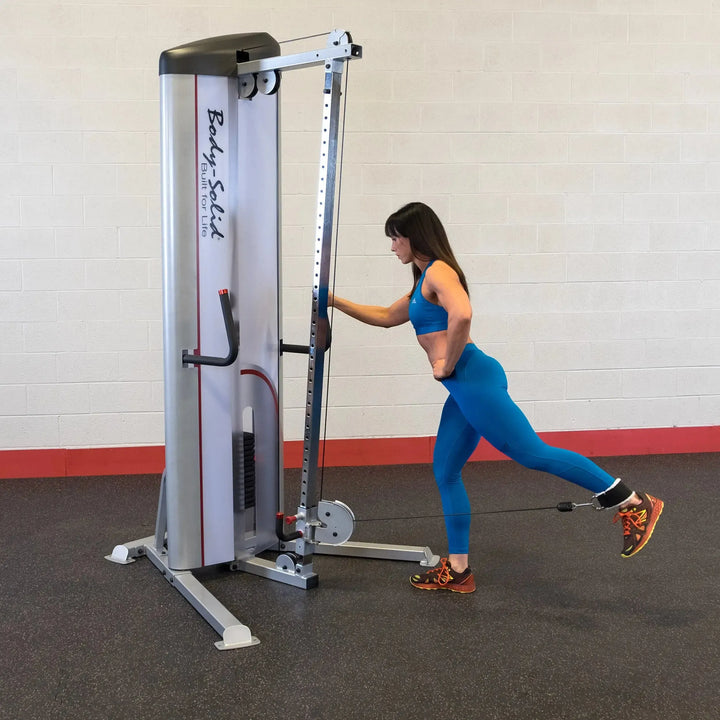 woman cable leg lift exercise on Body-Solid Commercial Cable Column S2CC