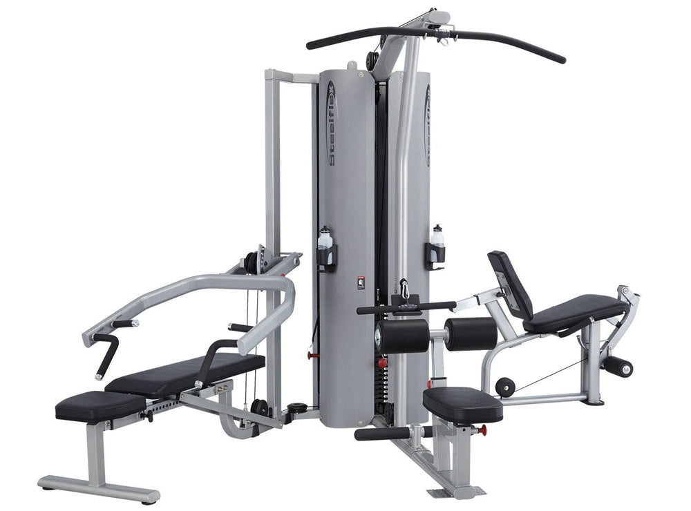 Discover the Steelflex MG3000, an all-in-one gym machine with a dual weight stack, pull-up bar, seated bench, leg extension, and pulley systems. Engineered for commercial-grade strength training and versatile workouts to efficiently build muscle.