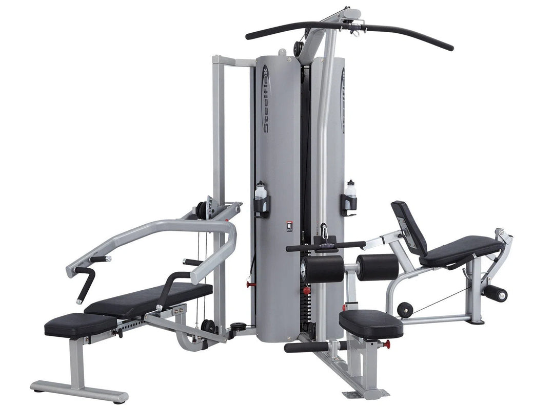 Discover the Steelflex MG3000, an all-in-one gym machine with a dual weight stack, pull-up bar, seated bench, leg extension, and pulley systems. Engineered for commercial-grade strength training and versatile workouts to efficiently build muscle.