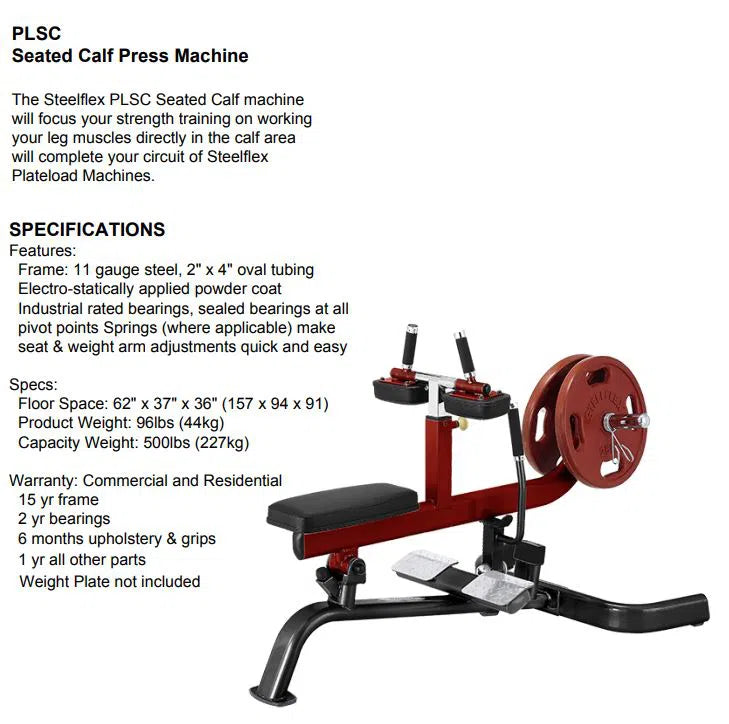 SteelFlex Seated Calf Raise Machine PLSC product specifications and dimensions