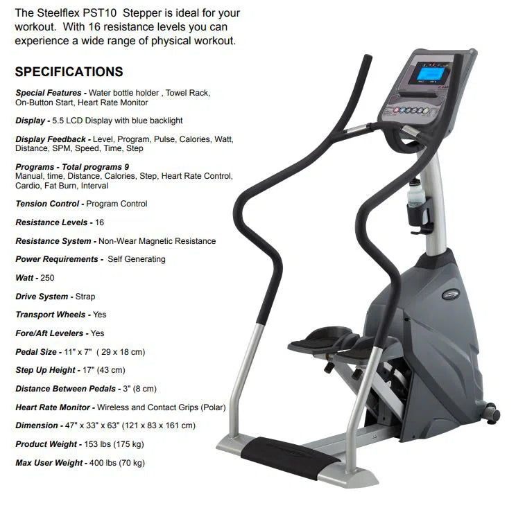 SteelFlex Commercial Stair Climber Machine PST10 product specifications and dimensions