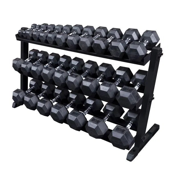 5-70 lb. Rubber Hex Dumbbell Set w/ Rack