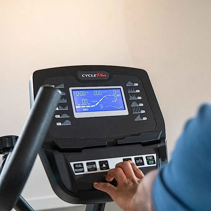 CyclePlus Recumbent Bike with Arm Exercise CP-400 closer look at the display monitor and controls