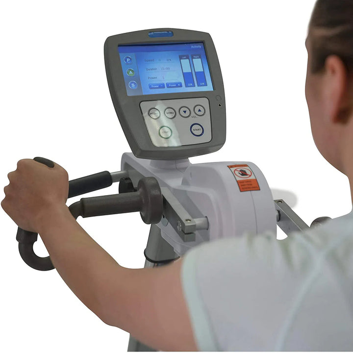 A disabled woman training on the HCI OmniTrainer Physical Therapy Hand Bike OT-1100