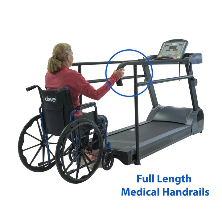 woman in wheelchair rehabilitation on HCI PhysioMill 500 lb. User Heavy Duty Treadmill TMR