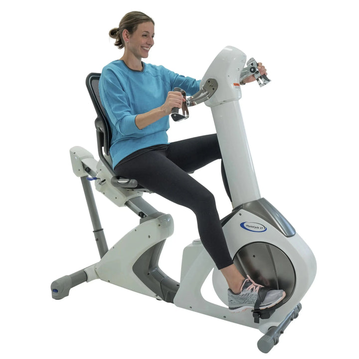 woman exercise on HCI PhysioCycle XT UBE Arm Bike and Recumbent Cycle XT-800