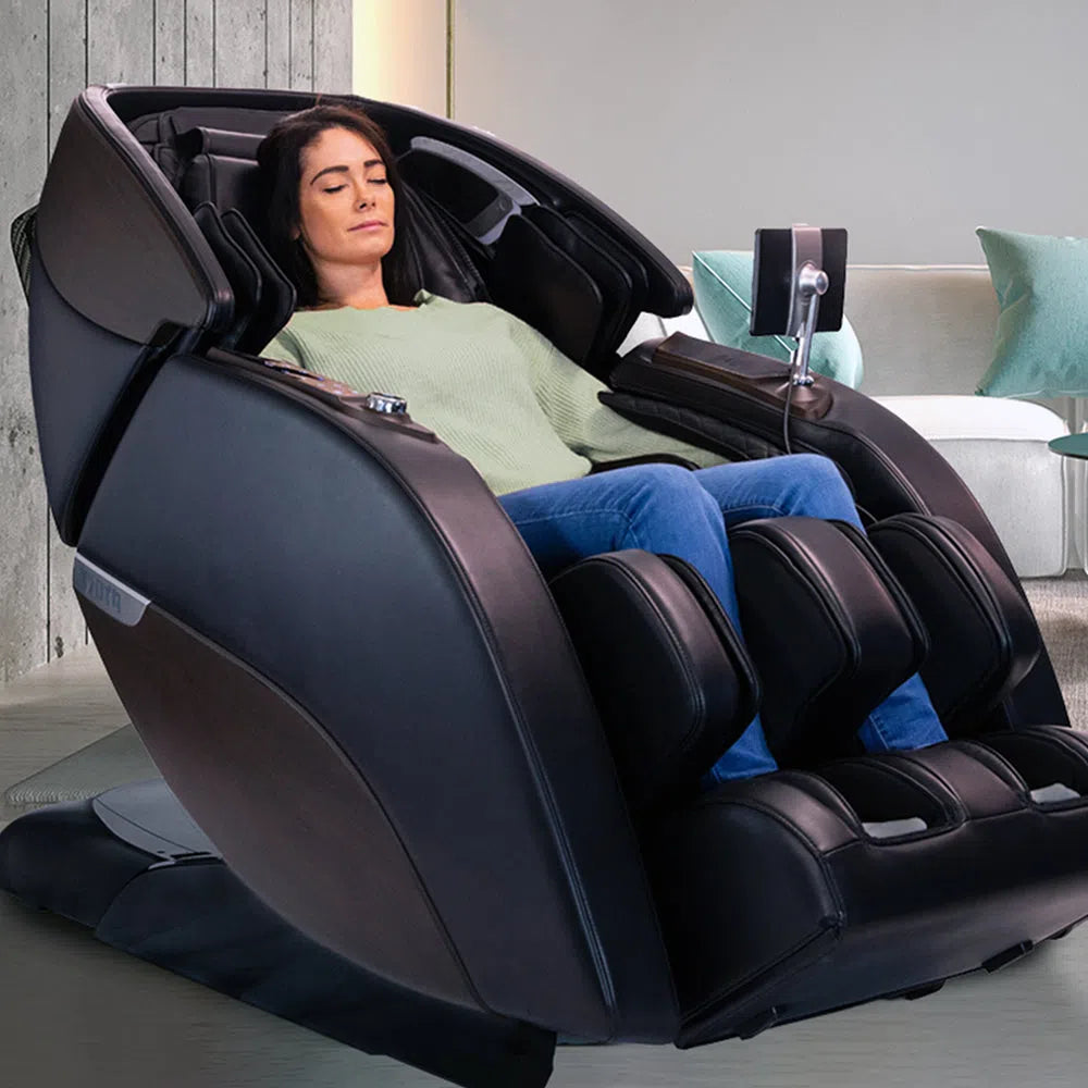 A woman relaxing in the Nokori Luxury 4D Full Body Massage Chair M980