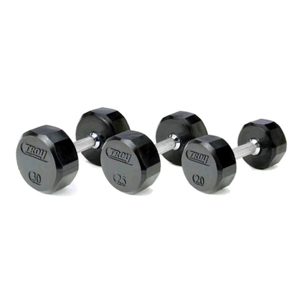Troy Barbell Rubber Commercial Dumbbells VERTPAC-TSDR25 in 20, 25, and 30 lbs.