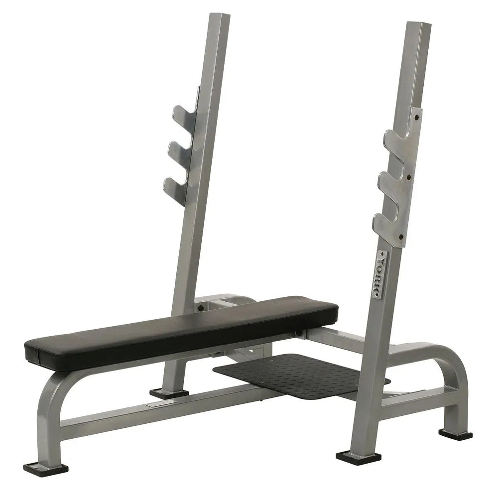 York Barbell York STS Olympic Flat Bench Press with 3 Bar Holders 54041-55041 silver color option