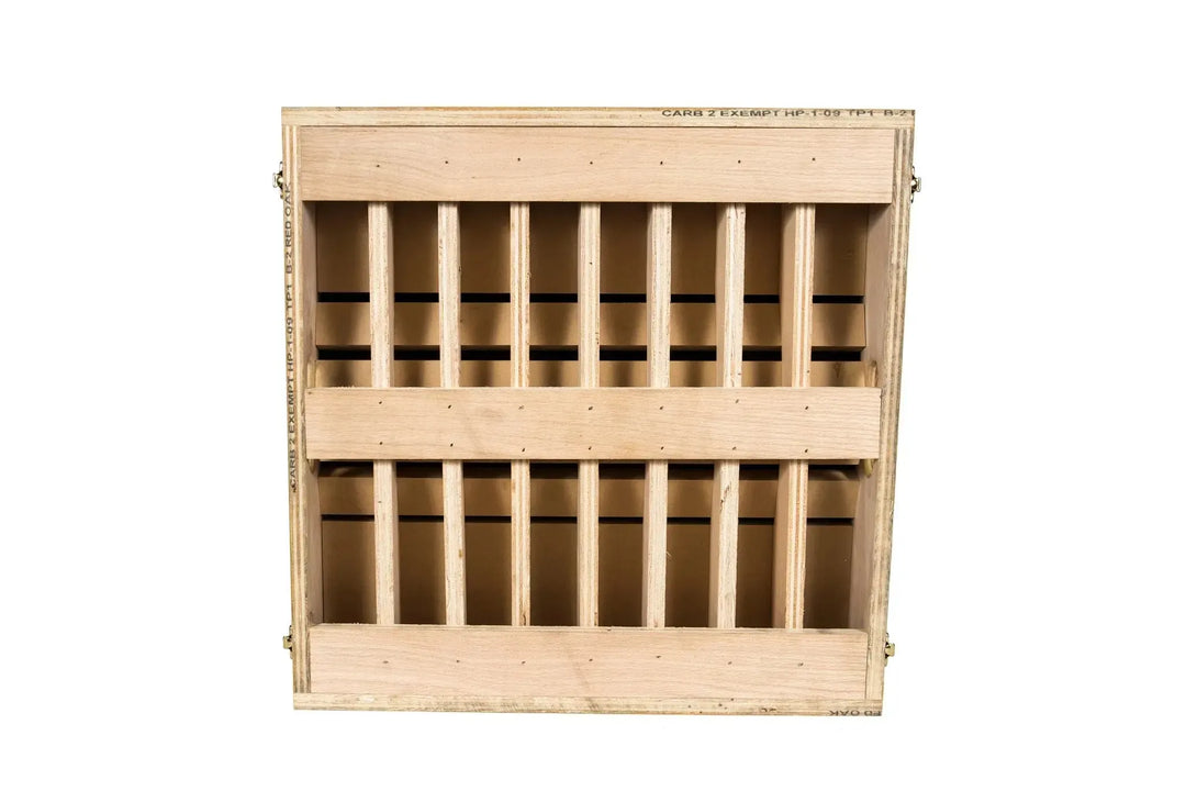 The York Barbell Stackable Plyo/Step-Up Box features vertical slats, a solid horizontal band, and metal hinges, making it robust for high-intensity workouts. Its light-colored wood design is perfect as versatile fitness equipment, ideal to support your training regime.