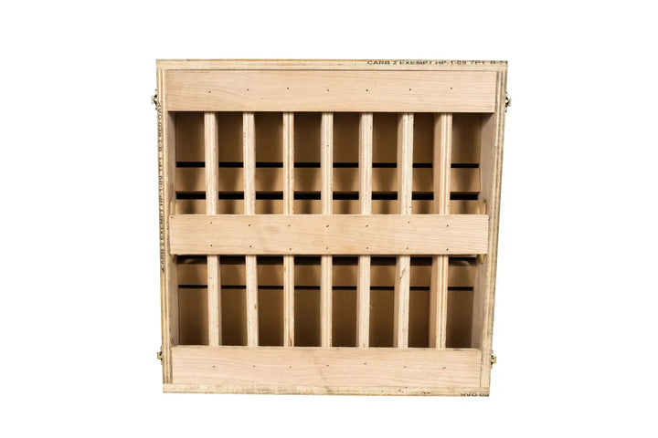 The York Barbell Stackable Plyo/Step-Up Box features vertical slats, a solid horizontal band, and metal hinges, making it robust for high-intensity workouts. Its light-colored wood design is perfect as versatile fitness equipment, ideal to support your training regime.