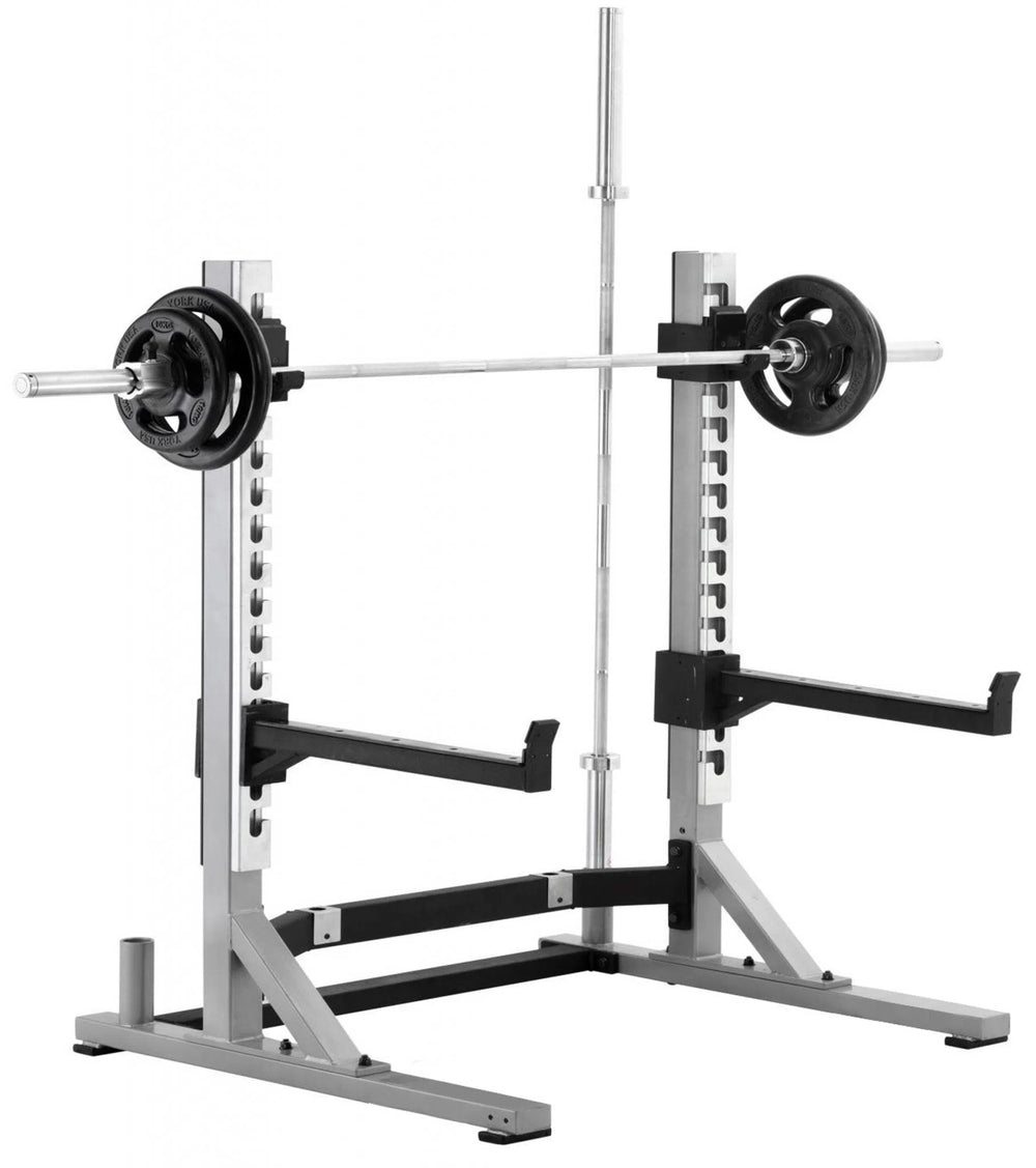York Barbell STS Collegiate Squat Rack 55054 with attachments