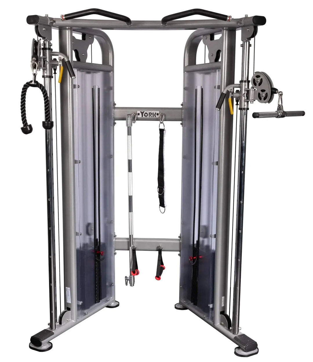 Introducing the York STS Functional Cable Crossover Machine from York Barbell, a versatile tool for functional workouts. With adjustable pulleys, weight stacks, and attachments like a rope, straight bar, and single handles, its designed to elevate your strength training routine.