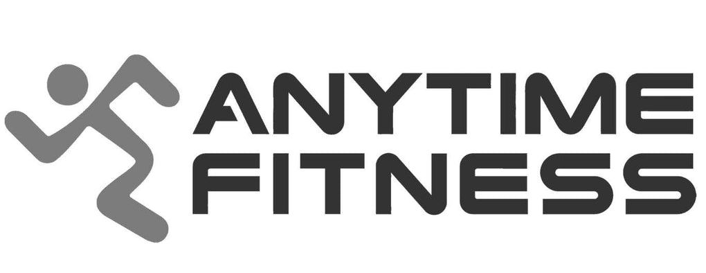 Logo of Anytime Fitness featuring a stylized figure in motion to the left, represented with curved lines and angles, followed by the words ANYTIME FITNESS in bold, uppercase letters. The design is in grayscale.