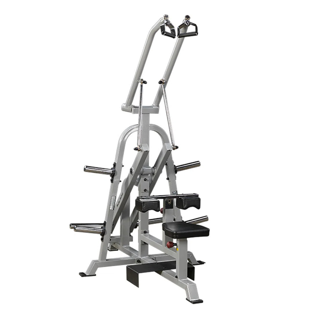 body-solid lvla plate loaded leverage lat pulldown back machine