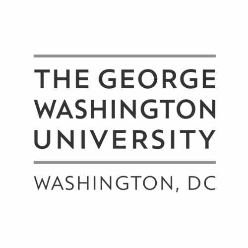 Logo of The George Washington University with the text THE GEORGE WASHINGTON UNIVERSITY WASHINGTON, DC in black capital letters, framed by two horizontal lines above and below the text, on a white background.