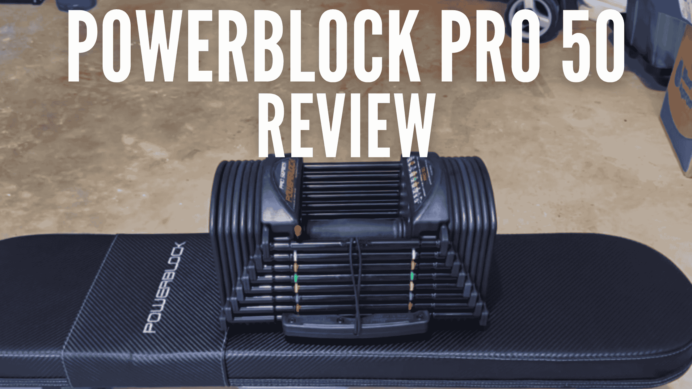 A person in a green shirt and white shorts lifts an adjustable dumbbell. Beside them are two black NordicTrack adjustable dumbbells, showcasing quality gym gear. Large text reads NordicTrack Dumbbells Review