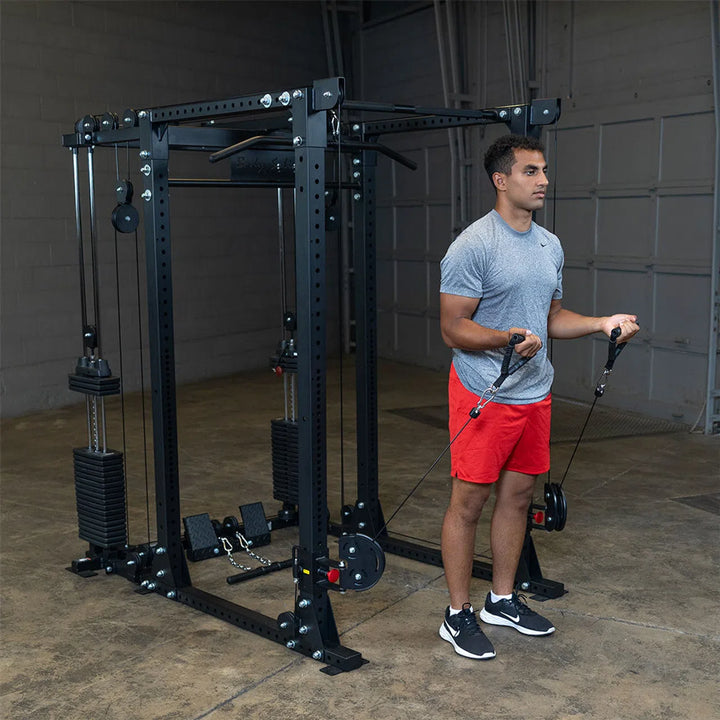 man bicep curls on cable crossover power rack