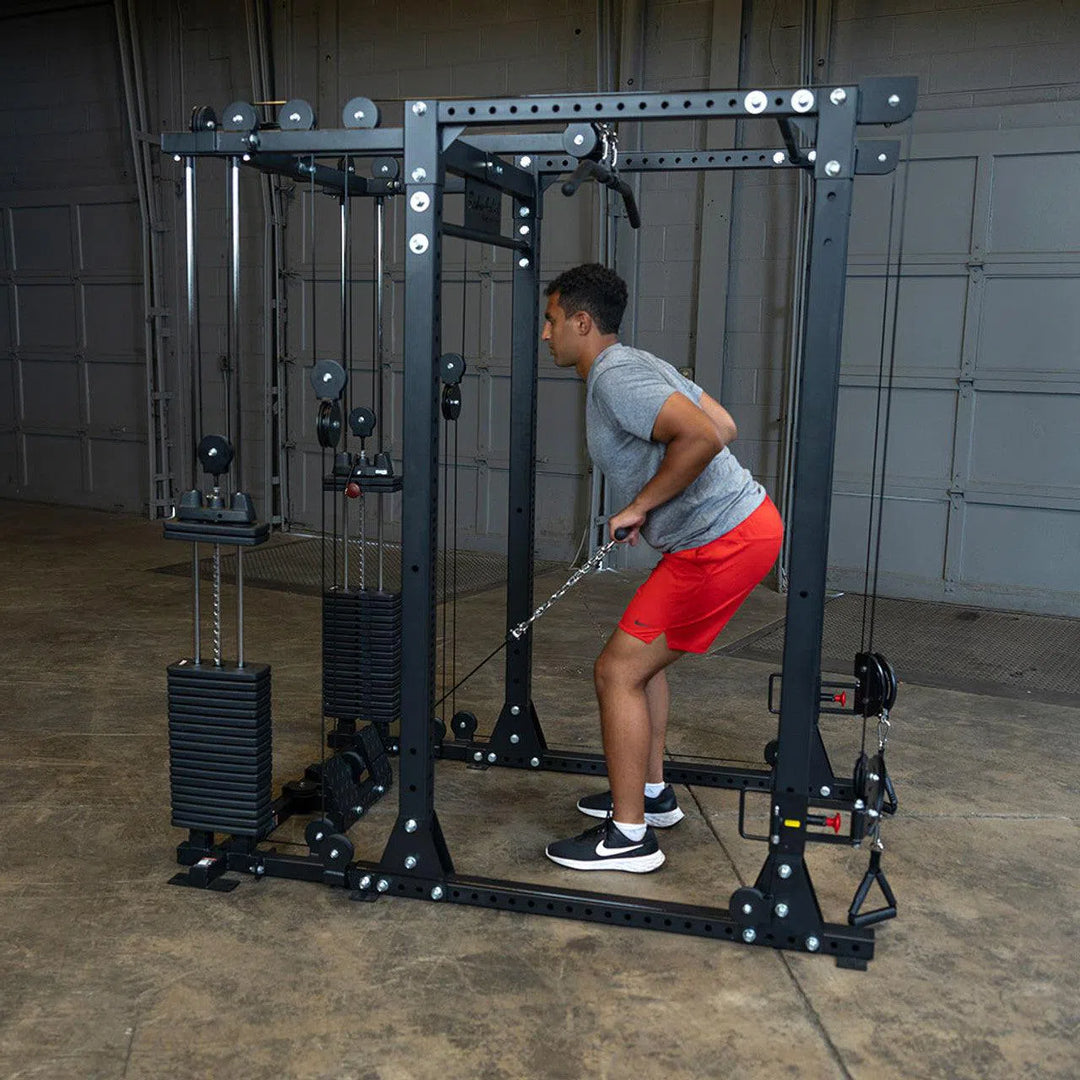 man low row exercise on cable crossover machine