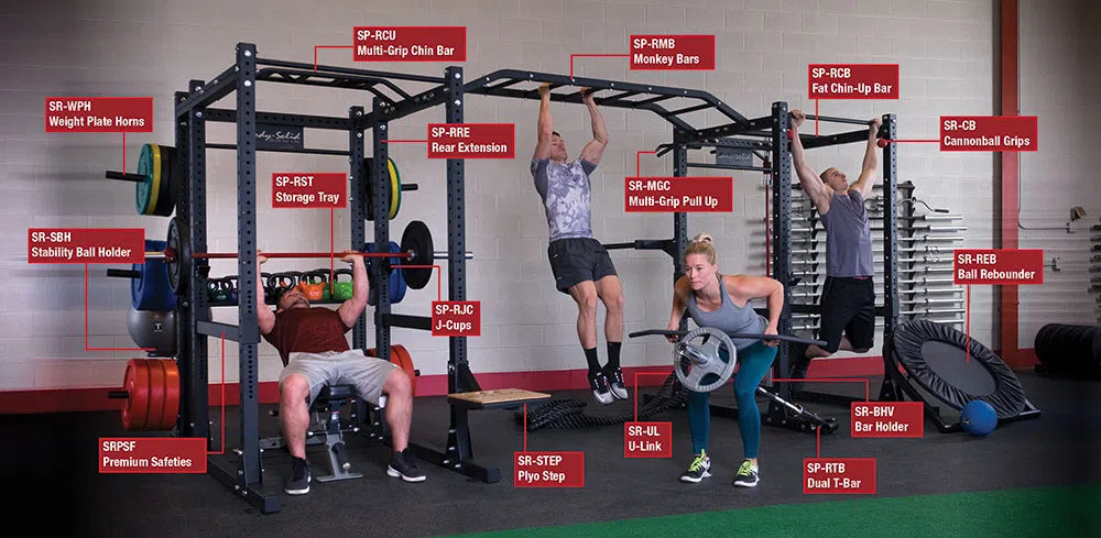 double power rack with accessories