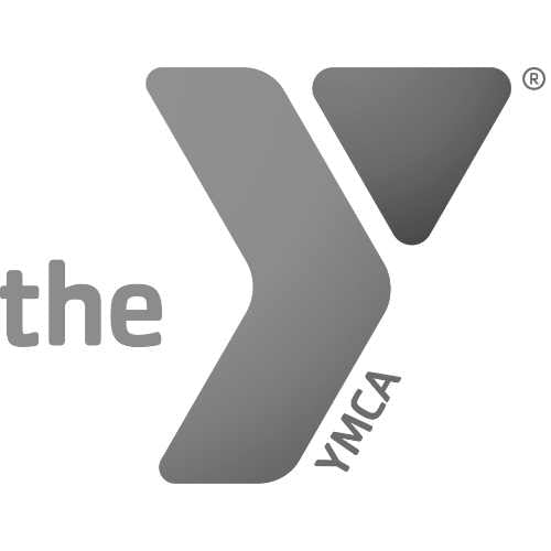 Logo of the YMCA featuring a stylized grey Y symbol with the word the on the left and YMCA written vertically on the right.