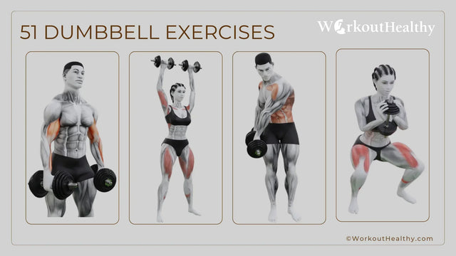 51 Best Dumbbell Exercises Strong Muscles 3D illustration of black African American male and female fitness models