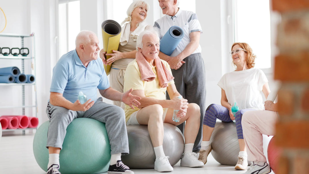 A group of elderly resting after a physical therapy rehabilitation session