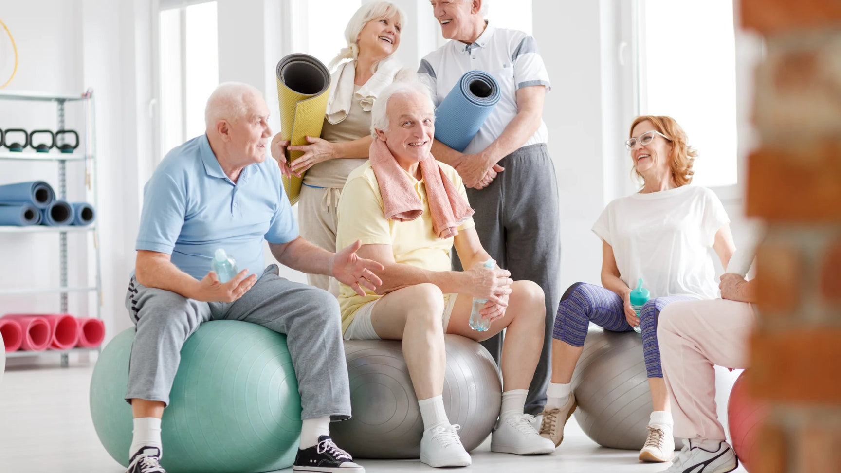 A group of elderly resting after a physical therapy rehabilitation session