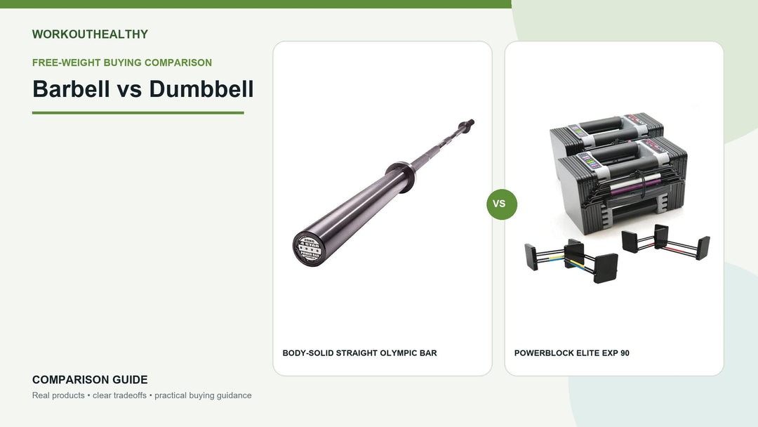 Body-Solid straight Olympic bar compared with PowerBlock Elite EXP 90 adjustable dumbbells