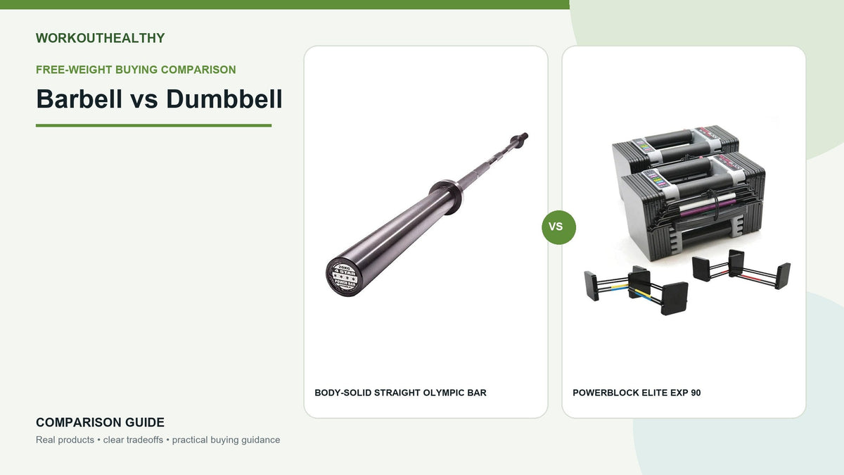 Body-Solid straight Olympic bar compared with PowerBlock Elite EXP 90 adjustable dumbbells
